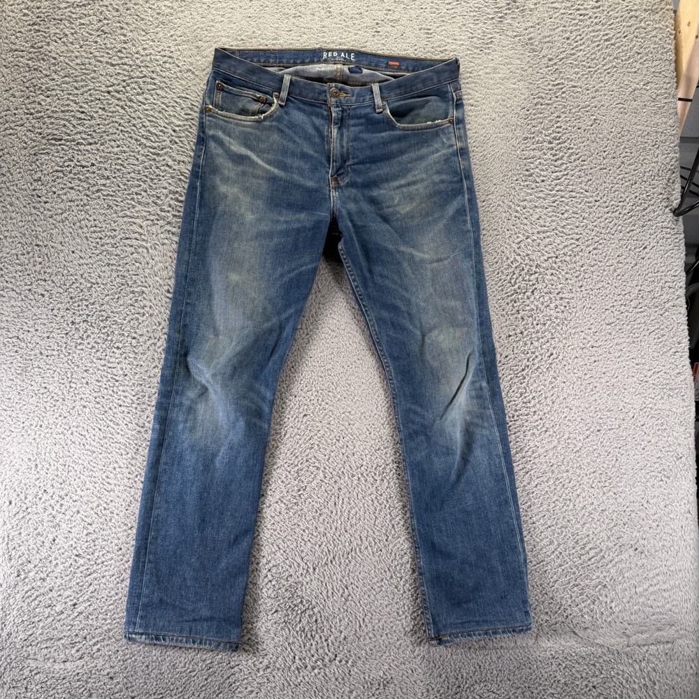 Red Ale by Alesbury Jeans Men 34x30 Blue Cotton Denim Straight Leg Faded Stretch
